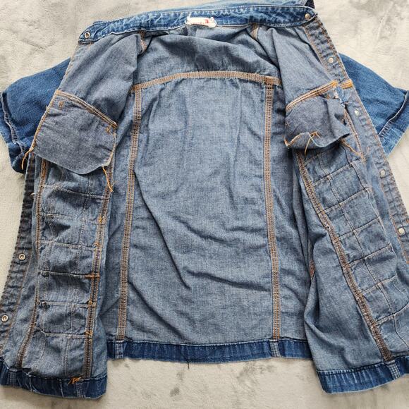Vintage 70s Young Stuff Shirt Womens Size 2X Blue Short Sleeve Snap Embroidered - Picture 5 of 10